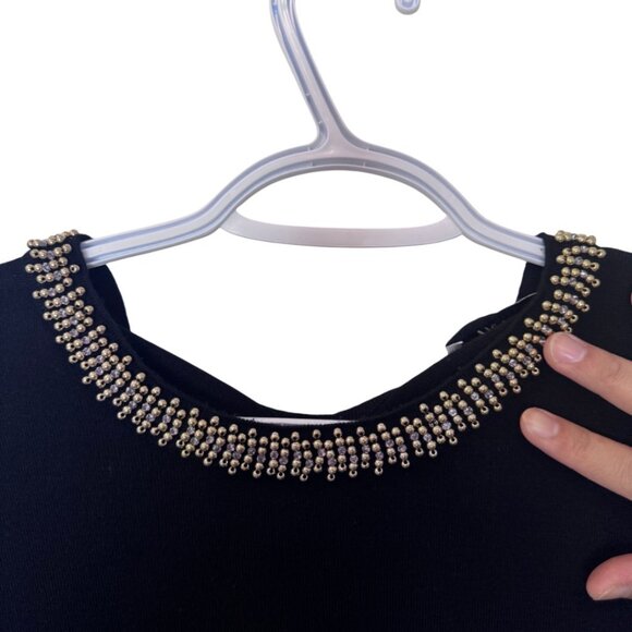 Zara black knit beaded collar short sleeve top size M - Picture 2 of 6